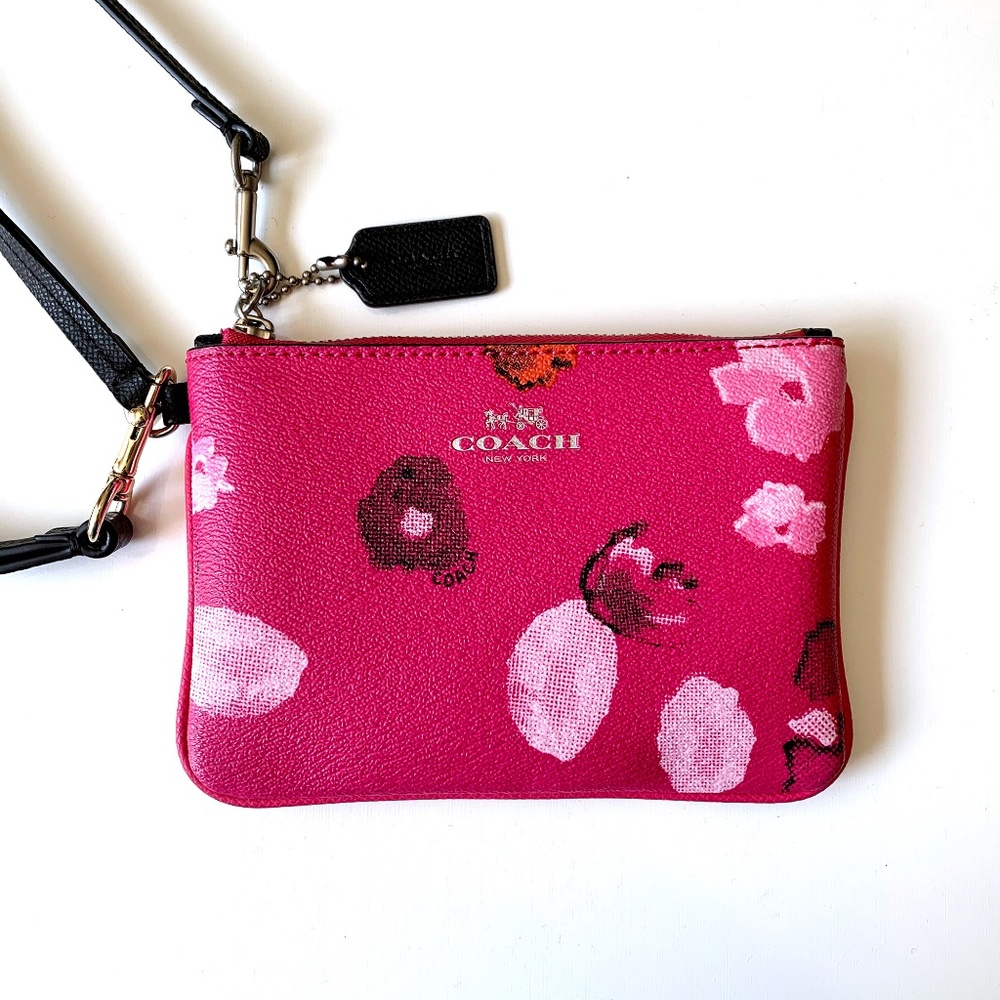 Coach Pink Floral Mini Wristlet. Zipper Intact But Won't Zip